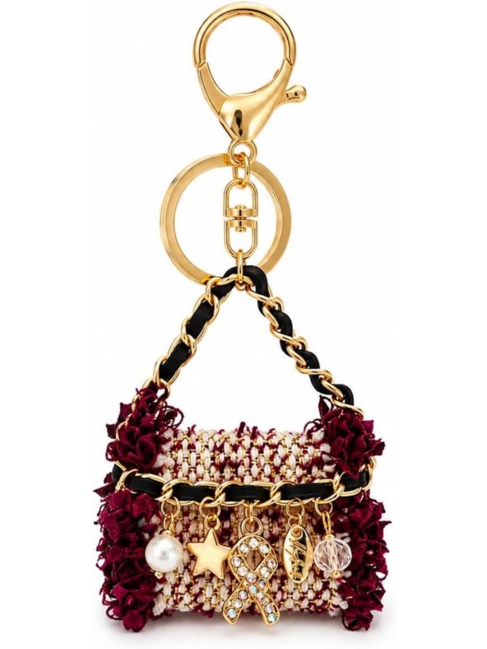 Chic Tweed Check Mini Bag Keychain | Stylish Accessory for Everyday Use